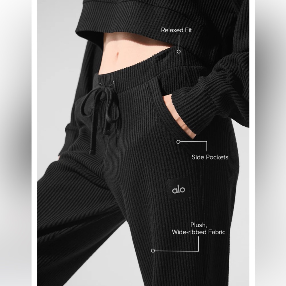 ALO Yoga Women's Black Ribbed Jogger Pants XXS